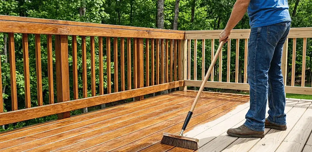 Deck staining and sealing application on a wood deck in Tallahassee, FL