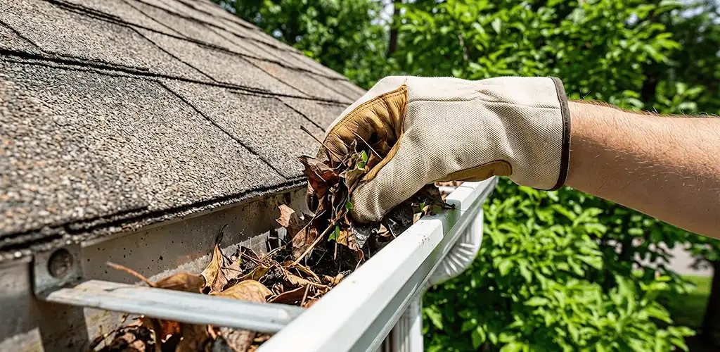 Gutter cleaning removing leaves and debris from roof gutters in Tallahassee, FL