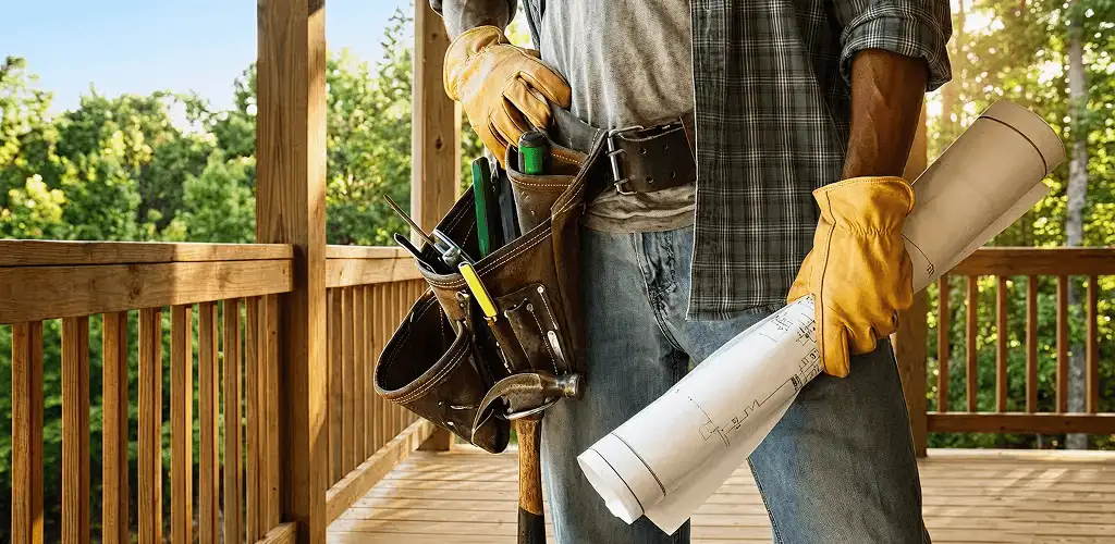 Professional handyman with tool belt ready for home repairs in Tallahassee, FL