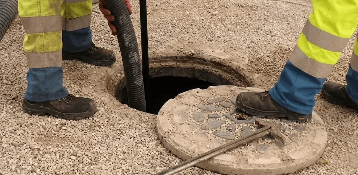 Drain cleaning crew clearing a sewer access point with professional equipment in Tallahassee, FL